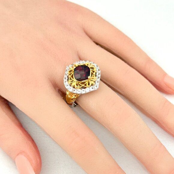 Victoria Wieck Vermeil & Sterling 2.97ct. Garnet & White Sapphire Ring - Size 10 - Picture 9 of 10